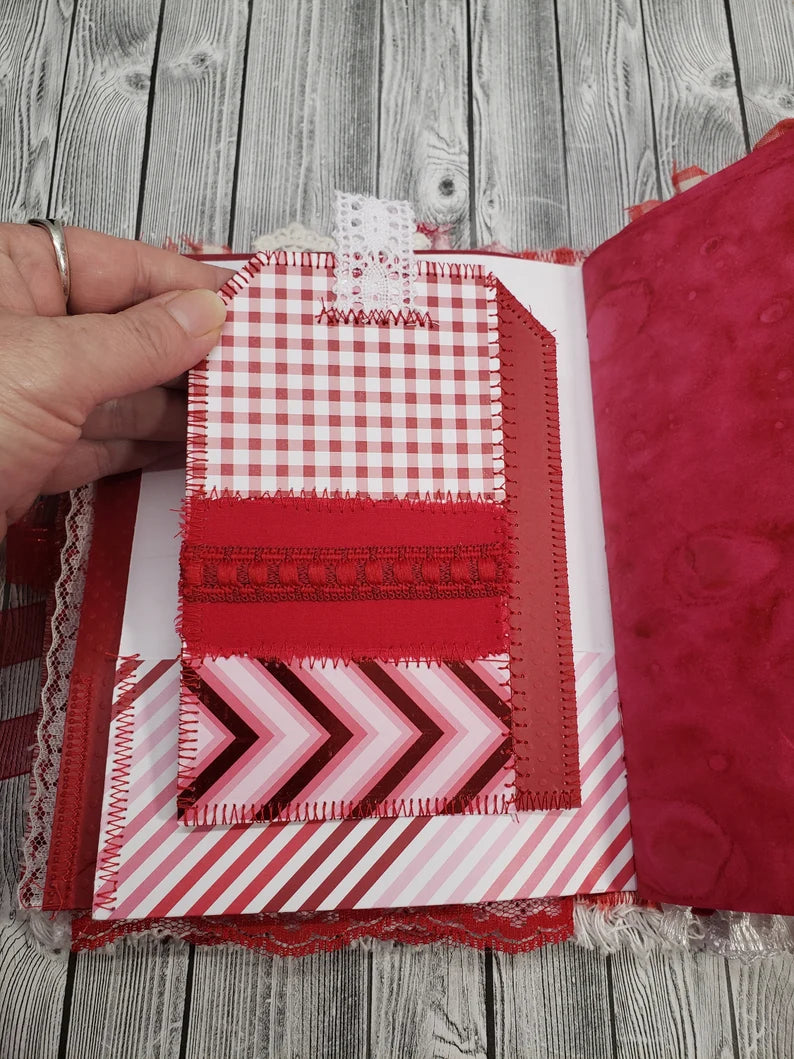 Red and white Patchwork Junk Journal