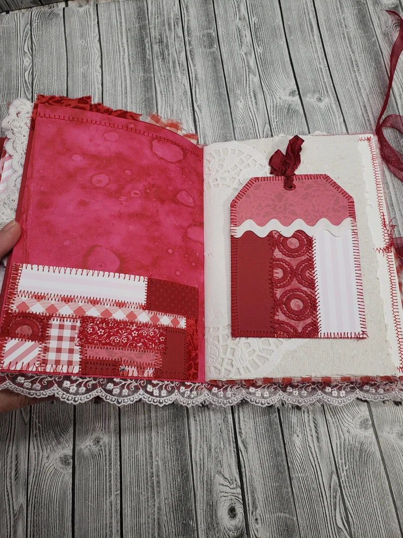 Red and white Patchwork Junk Journal