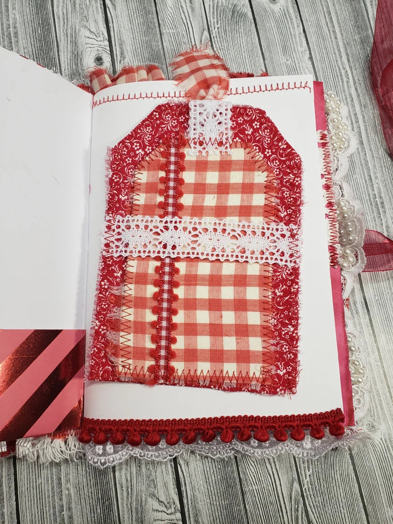 Red and white Patchwork Junk Journal