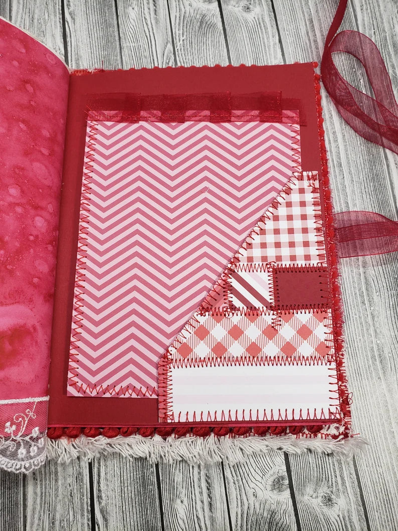 Red and white Patchwork Junk Journal